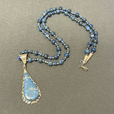 Authentic Navajo Sterling Silver and Denim Lapis Pendant on Denim Lapis Beaded Necklace, vintage Native American   (SP13)
