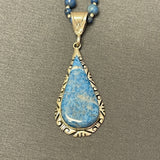 Authentic Navajo Sterling Silver and Denim Lapis Pendant on Denim Lapis Beaded Necklace, vintage Native American   (SP13)