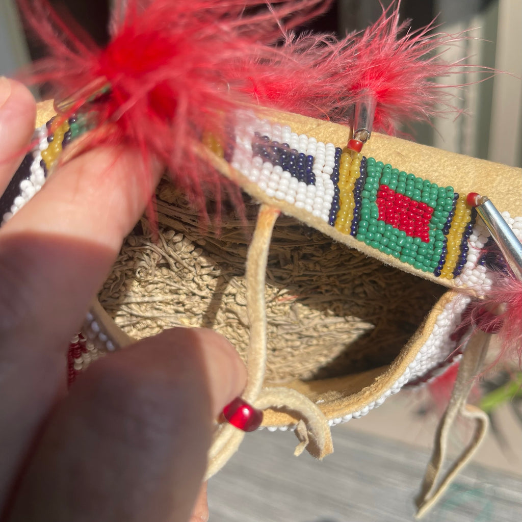 Charles Chief Eagle, Lakota mini tipi beaded bag. Made in 1992 and signed by the artist (GM212)