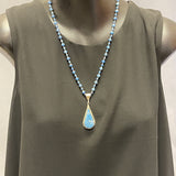 Authentic Navajo Sterling Silver and Denim Lapis Pendant on Denim Lapis Beaded Necklace, vintage Native American   (SP13)