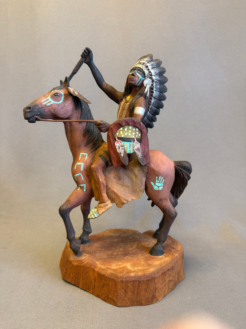 War Chief - warrior on a horse sculpture by Raymond Chee, Navajo/Hopi (RS216)