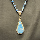 Authentic Navajo Sterling Silver and Denim Lapis Pendant on Denim Lapis Beaded Necklace, vintage Native American   (SP13)