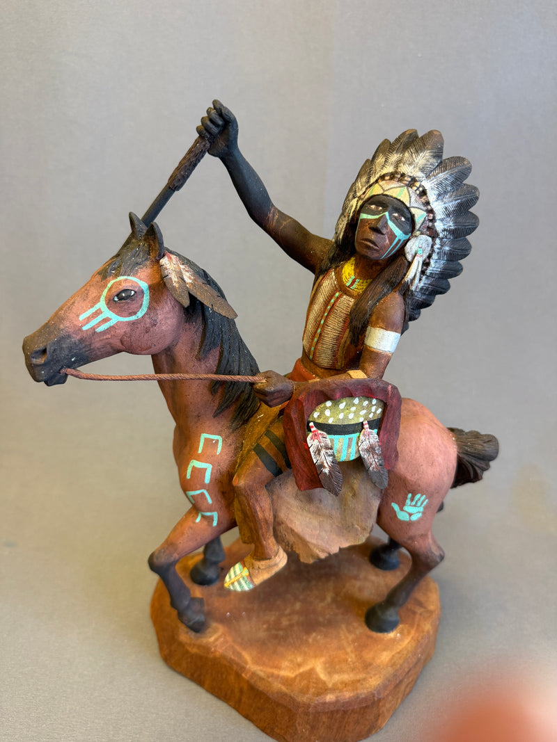 War Chief - warrior on a horse sculpture by Raymond Chee, Navajo/Hopi (RS216)