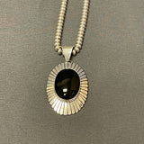 Suzie James, Navajo Sterling Silver and Onyx Pendant on Silver Beaded Necklace, vintage Native American   (SP11)