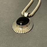 Suzie James, Navajo Sterling Silver and Onyx Pendant on Silver Beaded Necklace, vintage Native American   (SP11)