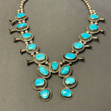 Vintage Navajo Squash Blossom Necklace with Turquoise Stones, authentic Native American  (SP2)