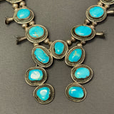 Vintage Navajo Squash Blossom Necklace with Turquoise Stones, authentic Native American  (SP2)