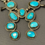 Vintage Navajo Squash Blossom Necklace with Turquoise Stones, authentic Native American  (SP2)