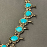 Vintage Navajo Squash Blossom Necklace with Turquoise Stones, authentic Native American  (SP2)