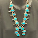 Vintage Navajo Squash Blossom Necklace with Turquoise Stones, authentic Native American  (SP2)