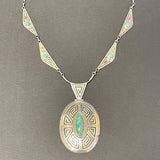 Tammy Nelson, Navajo Overlay Necklace with Maze Design and Turquoise Stones, vintage Native American   (SP8)