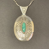 Tammy Nelson, Navajo Overlay Necklace with Maze Design and Turquoise Stones, vintage Native American   (SP8)