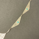 Tammy Nelson, Navajo Overlay Necklace with Maze Design and Turquoise Stones, vintage Native American   (SP8)
