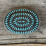 Silver and Turquoise Genuine Zuni Belt Buckle with array of teardrop-shaped stones, vintage   (AS265)