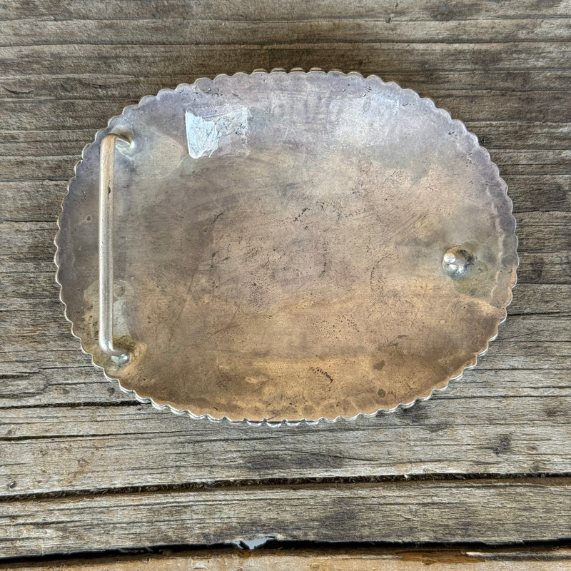 Silver and Turquoise Genuine Zuni Belt Buckle with array of teardrop-shaped stones, vintage   (AS265)