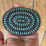 Silver and Turquoise Genuine Zuni Belt Buckle with array of teardrop-shaped stones, vintage   (AS265)