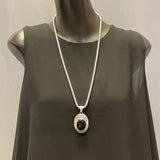 Suzie James, Navajo Sterling Silver and Onyx Pendant on Silver Beaded Necklace, vintage Native American   (SP11)