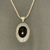 Suzie James, Navajo Sterling Silver and Onyx Pendant on Silver Beaded Necklace, vintage Native American   (SP11)