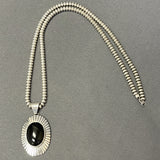 Suzie James, Navajo Sterling Silver and Onyx Pendant on Silver Beaded Necklace, vintage Native American   (SP11)