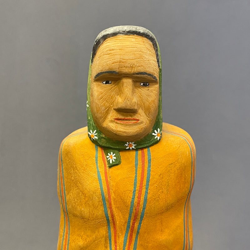 Navajo Folk Art Elder Woman Painted Wood Carving, authentic Native American ca. 1995  (NL37)