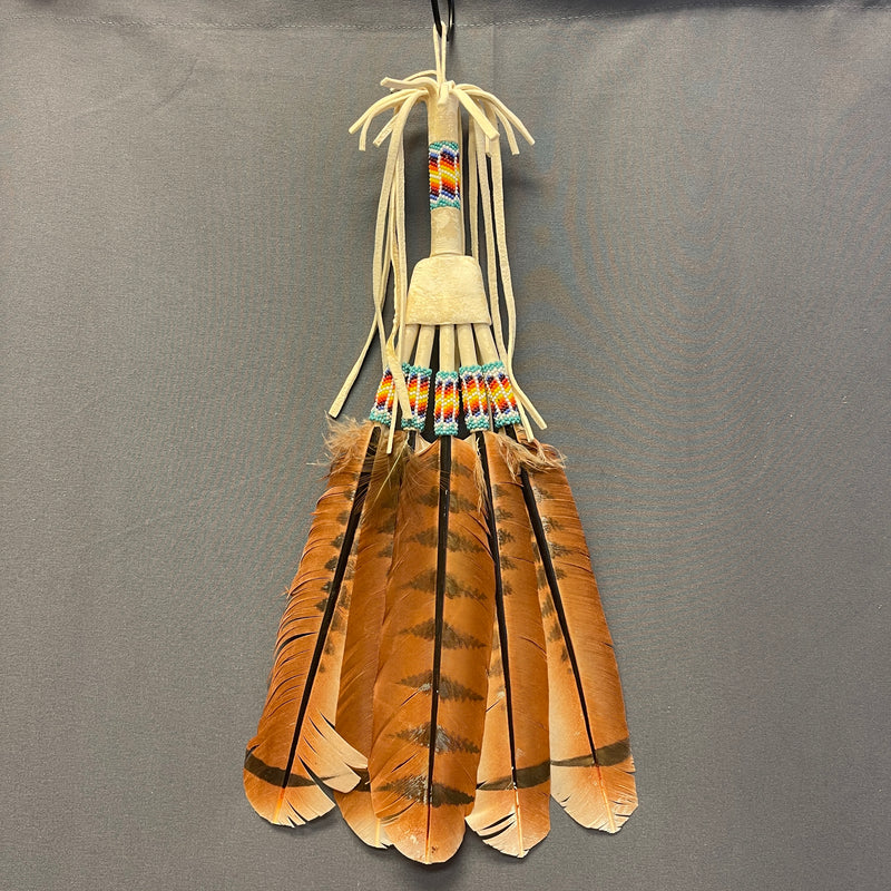 Lakota Beaded Dance Fan with Imitation Red-Tailed Hawk Feathers   (WHC21)
