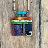 Mary Louise Tafoya, Kewa (Santo Domingo) Pueblo Multi-Stone Mosaic Pendant on Melon Shell Necklace (3/161)