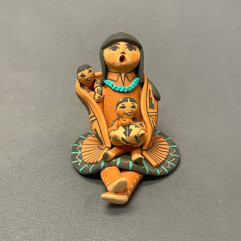Lucero Gachupin, Jemez Pueblo Clay Storyteller Sculpture with Two Children, authentic Native American   (WHC61)