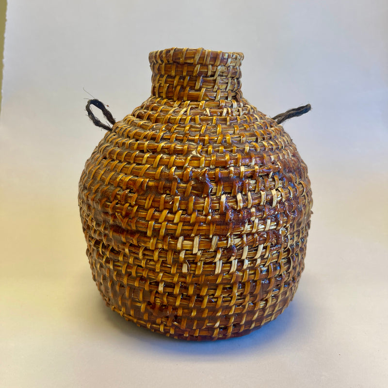 Navajo Pitch-Covered Water Jar with Woven Horsehair Handles   (SSB2)