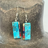 Native American Mosaic Dangle Earrings with Turquoise, Lapis, Coral and other materials. Mary Tafoya, Kewa (Santo Domingo) Pueblo  3/158