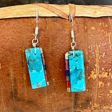 Native American Mosaic Dangle Earrings with Turquoise, Lapis, Coral and other materials. Mary Tafoya, Kewa (Santo Domingo) Pueblo  3/158
