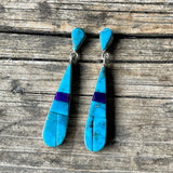 Native American Inlay Dangle Earrings with Morenci Turquoise and Sugilite - artist: Michael Garcia aka Na Na Ping, Pascua Yaqui (3/169)