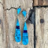 Native American Inlay Dangle Earrings with Morenci Turquoise and Sugilite - artist: Michael Garcia aka Na Na Ping, Pascua Yaqui (3/169)