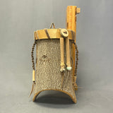 Nolberto Gillespie, Echota Cherokee Tall Tulip Poplar Bark Wall-Hanging Tulip Basket with Beads, vintage Native American (WHC18)