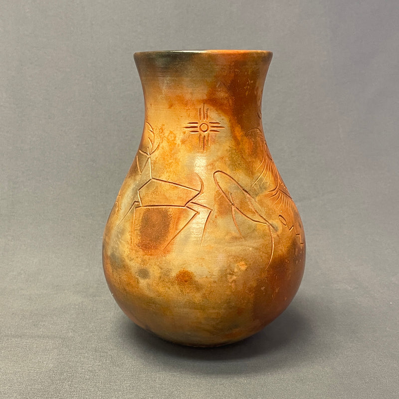 Pahponee, Kickapoo/Potawatomie Vintage Smoked Pot with Etched Figural Design, ca. 1997   (SSC89)