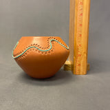 Caroline Carpio, Isleta Pueblo Polished Clay Pot with Inset Turquoise Heishi Strand, authentic Native American   (WHC47)