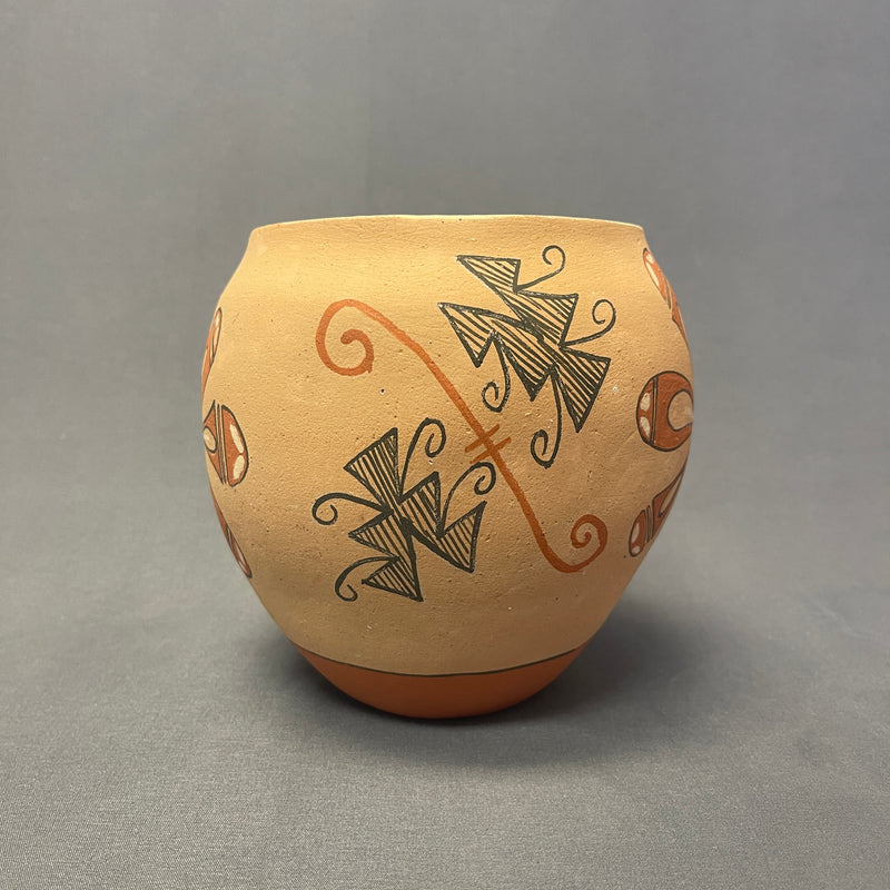 Authentic Jemez Handmade Painted Pot with Floral Design   (SSC90)