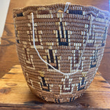 Plateau berry picking basket - 1890 - 1900 - Imbricated design applique - Design: Quail topknots - cedar base - bear grass décor (SSB18)