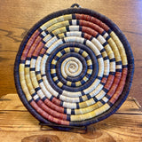 Vintage Hopi Coiled Plaque Basket with Red and Yellow Star Design by Daisy Dennis ca. 1980s  (SSB19)