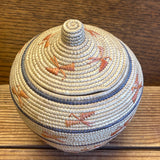 Vintage Alaskan Sea Grass Basket with Egret Pattern by Lucy Leach (SSB22)