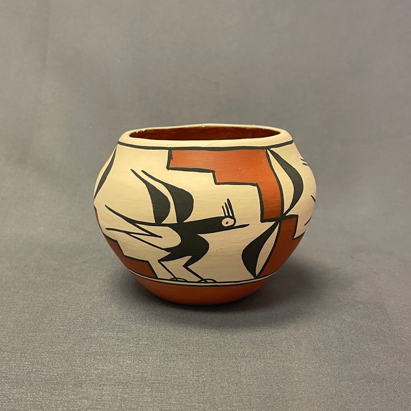 Mary Shije, Zia Pueblo Vintage Wide Mouth Painted Clay Pot with Roadrunner Design  (SSC108)