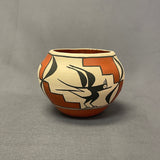 Mary Shije, Zia Pueblo Vintage Wide Mouth Painted Clay Pot with Roadrunner Design  (SSC108)