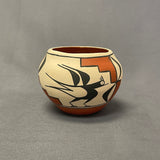 Mary Shije, Zia Pueblo Vintage Wide Mouth Painted Clay Pot with Roadrunner Design  (SSC108)