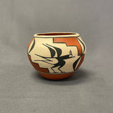 Mary Shije, Zia Pueblo Vintage Wide Mouth Painted Clay Pot with Roadrunner Design  (SSC108)