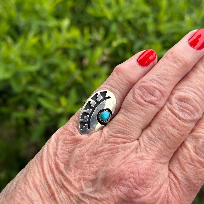 Authentic Vintage Navajo Overlay Ring with Turquoise - size 4 1/4   (6/22)