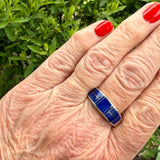 Authentic Navajo Channel Inlay Lapis Ring, vintage - size 13  (1/305)