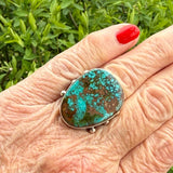 Authentic Navajo Large Sterling Silver and Green Turquoise Ring, vintage-size 6  (5/56)