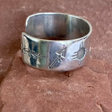 Authentic Sterling Silver Navajo Cuff Bracelet with Native Designs - Bear, sun, clouds & plants (BH41)