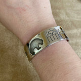 Authentic Sterling Silver Navajo Cuff Bracelet with Native Designs - Bear, sun, clouds & plants (BH41)