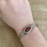 Traditional Navajo Shadowbox Design Sterling Silver and Red Coral Cuff Bracelet, vintage  (BH43)