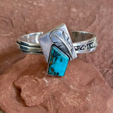 Vintage Navajo Sterling Silver Cuff Bracelet with Turquoise and Feather Design, Delbert Vandever   (BH44)